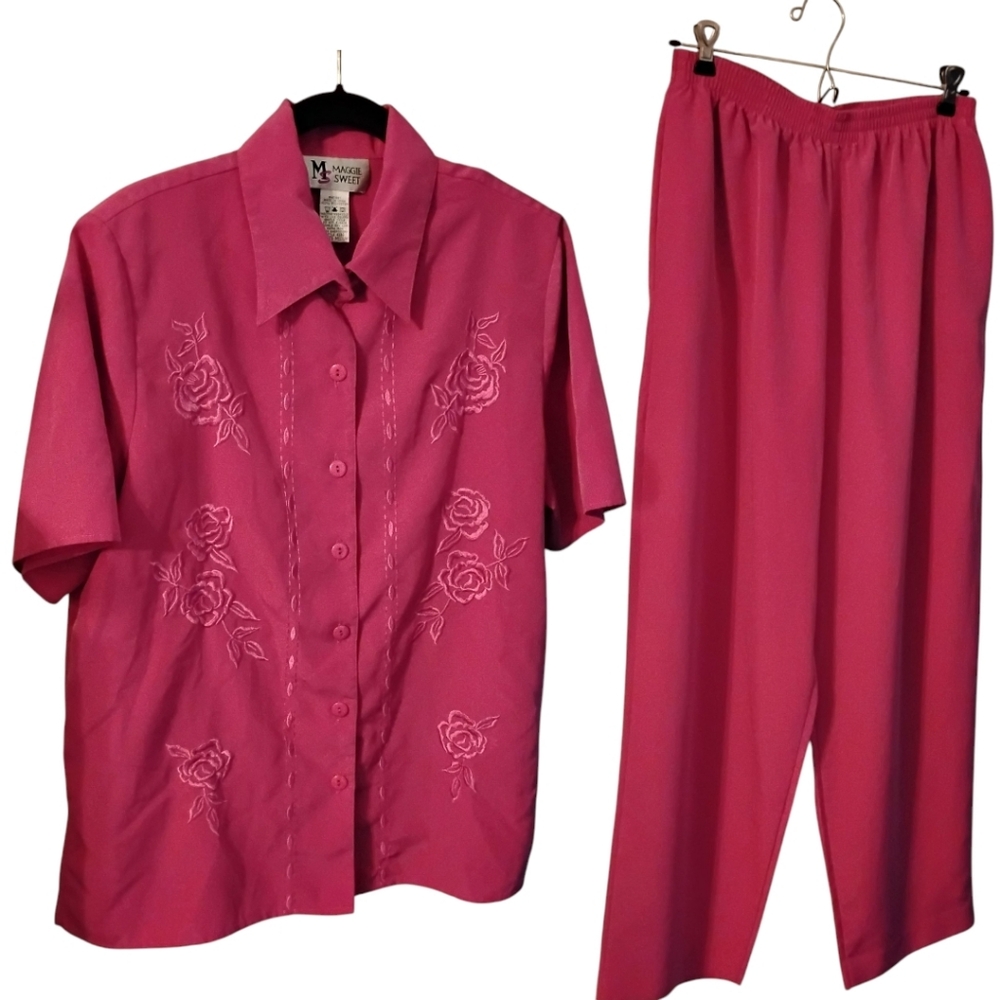 Maggie Sweet Pantsuit Set, Rose Pink, Women's Size Petite Medium, Pre-owned
